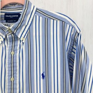 Ralph Lauren Golf Cotton Shirt Men L Classic Fit Blue Stripe Button‎ Down Office